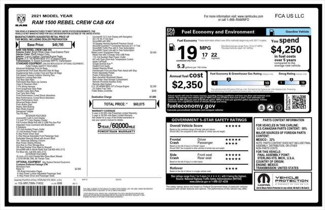 2021 RAM 1500 Rebel Crew Cab 4x4 5'7' Box